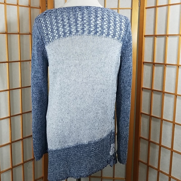 Chico's asymmetrical blue color block sweater - Picture 2 of 8